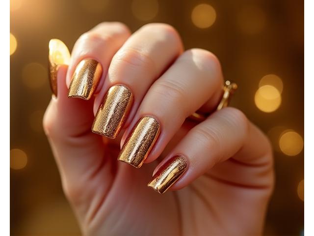 Ongles Chrome Doré avec Accent